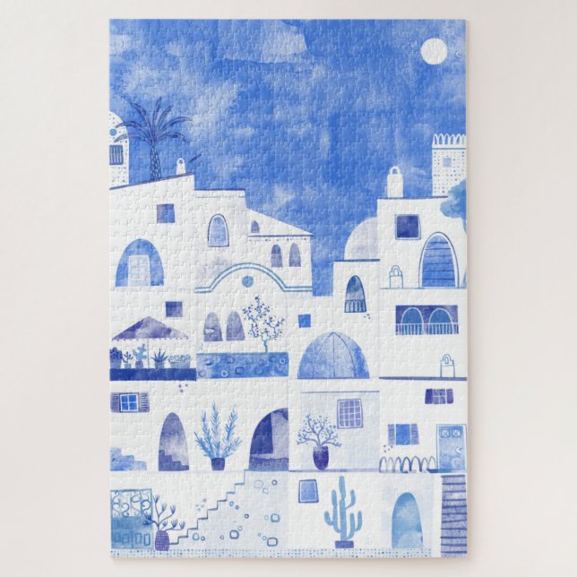 Puzzle Santorin Oia Ile grecque Aquarelle Townscape (Vertical)