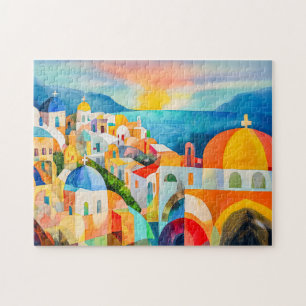 Puzzle Santorin vibrante aux dômes colorés
