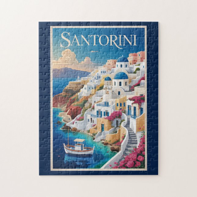Puzzle Santorini Greece Illustration Travel Art Vintage (Vertical)