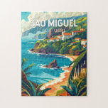 Puzzle Sao Miguel Island Portugal Travel Art<br><div class="desc">Sao Miguel Island design rétro vectoriel de voyage. Elle est connue pour ses paysages volcaniques,  sa flore et sa riche vie marine,  y compris les baleines.</div>