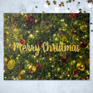 Puzzle Sapin de Noël décoré vintage Texte facultatif