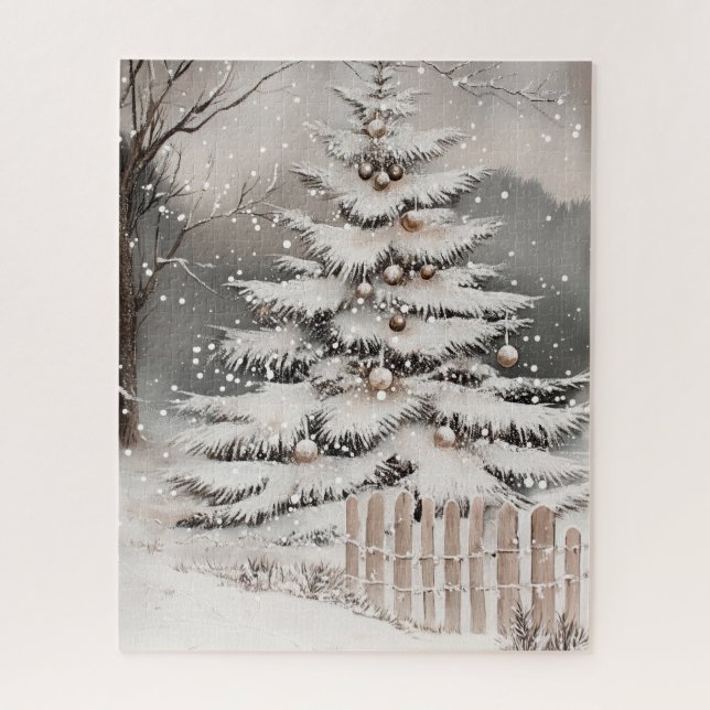 Puzzle Sapin de Noël d'hiver dans la neige (Vertical)