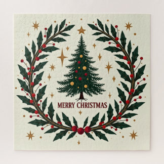 Puzzle Sapin de Noël élégant avec verdure et baies rouges