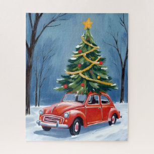 Puzzle Sapin de Noël en voiture rouge antique
