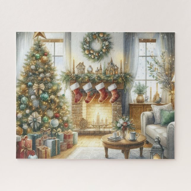Puzzle Sapin de Noël et cheminée de vacances  (Horizontal)