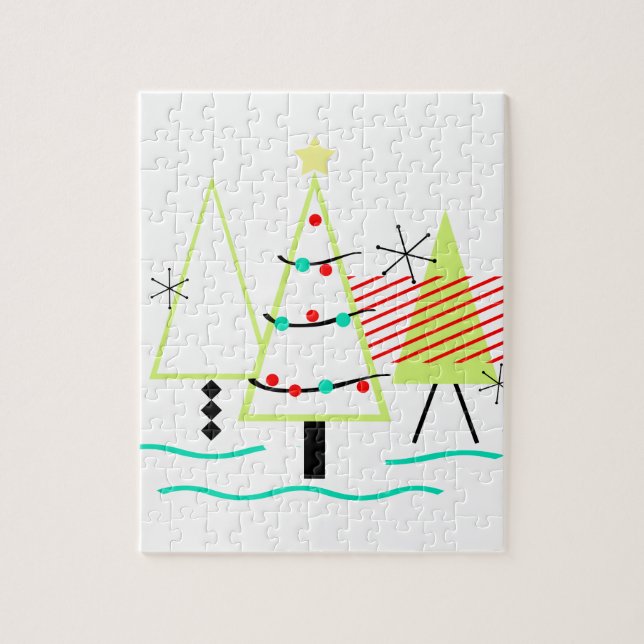 Puzzle sapins de noël rétro modernes du milieu du siècle (Vertical)