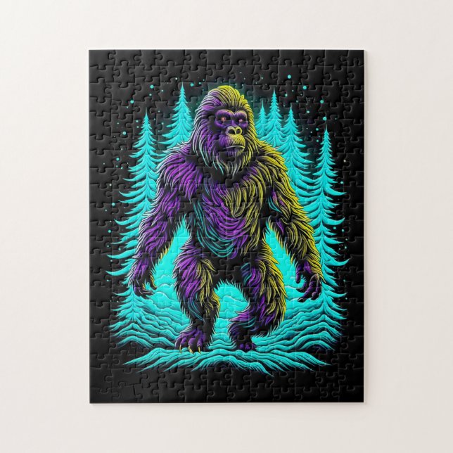 Puzzle Sasquatch Bigfoot en Turquoise et noir (Vertical)