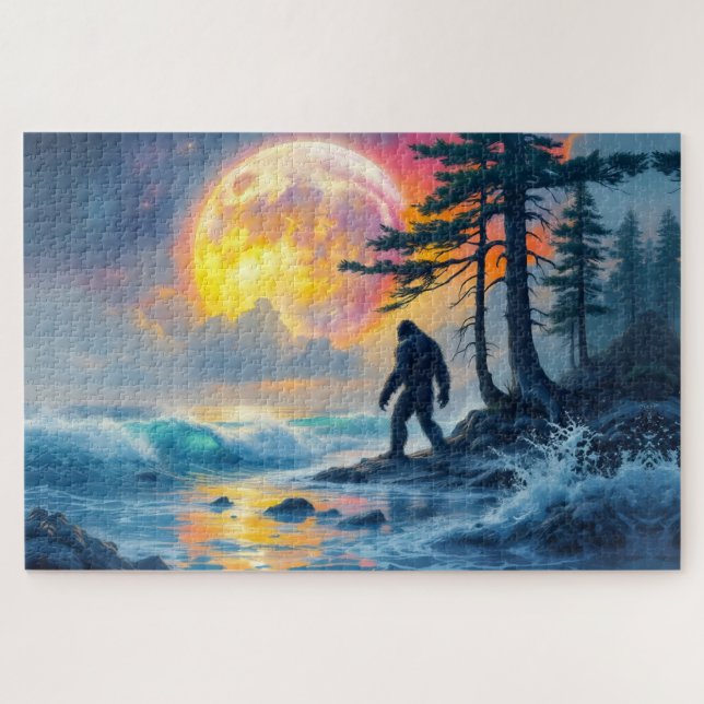Puzzle Sasquatch debout sur un rivage océanique (Horizontal)