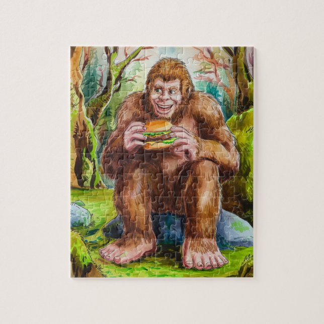 Puzzle Sasquatch et Cheesburger dans une forêt de Mossy (Vertical)