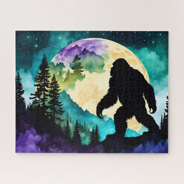 Puzzle Sasquatch Silhouette Marche sur la Montagne-Lune (Horizontal)
