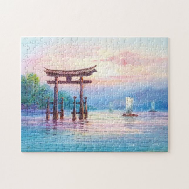 Puzzle Satta Miyajima Torii et Sailboats art japonais (Horizontal)