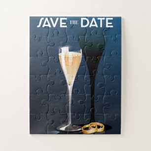 Puzzle Sauvegarder la date Verre et anneaux dorés