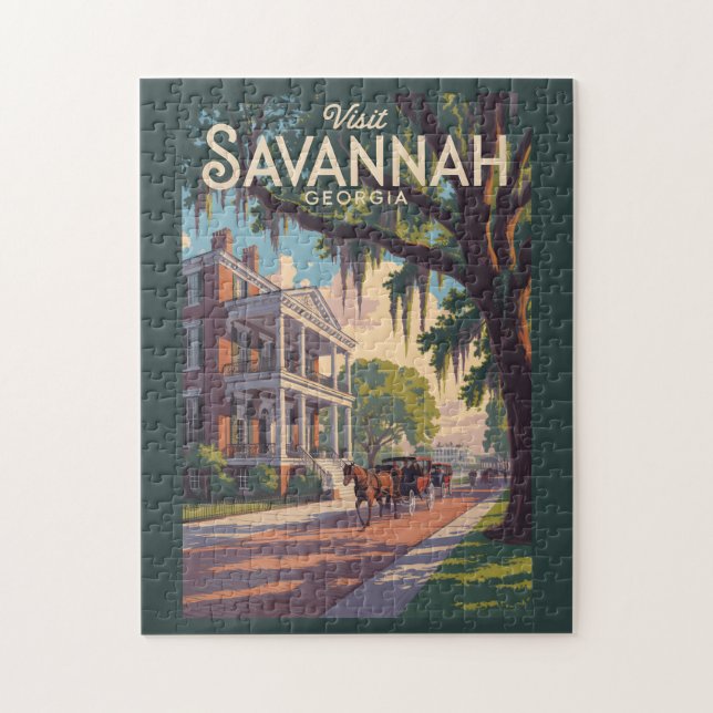Puzzle Savannah Georgia Horse Carriage Illustration Retro (Vertical)