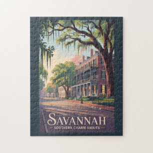 Puzzle Savannah Géorgie Illustration Voyage Art Vintage