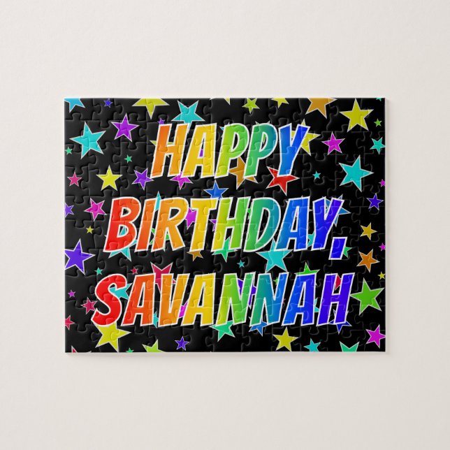 Puzzle "SAVANNAH" Prénom, Amusant "HEUREUX ANNIVERSAIRE" (Horizontal)