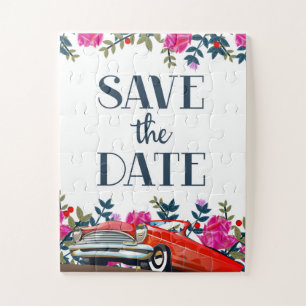 Puzzle Save The Date Vintage Red Car