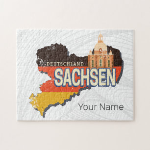 Puzzle Saxe Allemagne Retro State Map Souvenir Vintage