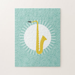 Puzzle Saxophone Fun Turquoise Swirl Music