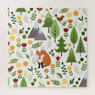 Puzzle Scandinavian Style Fox Flowers Trees Illustration