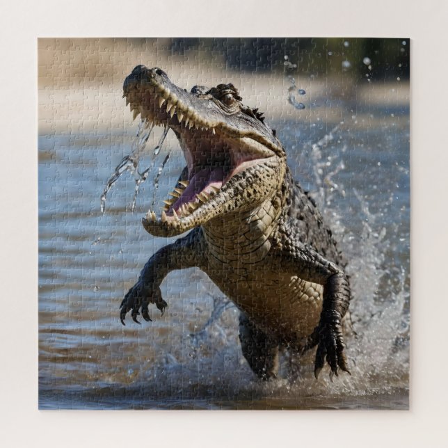 Puzzle Scary Jaws : Le Crocodile australien saute aux pie (Vertical)