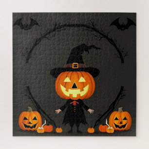 Puzzle Scène charmante d'Halloween avec citrouille
