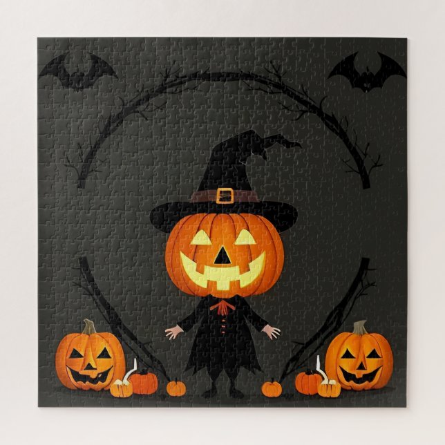Puzzle Scène charmante d'Halloween avec citrouille (Vertical)