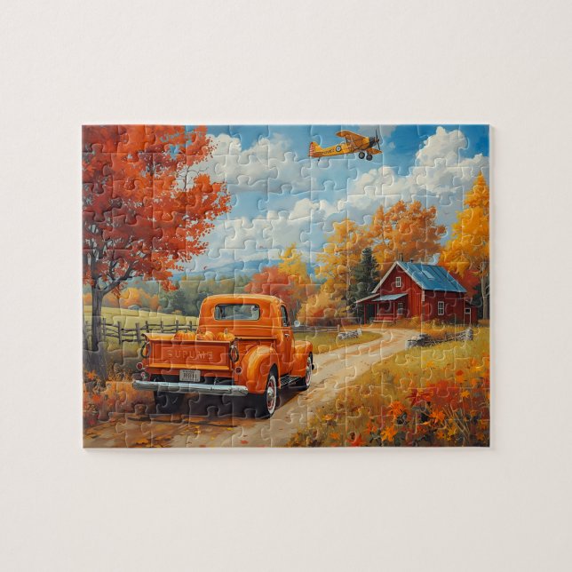 Puzzle Scène de cabane en biplan camion automne (Horizontal)