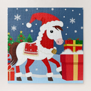 Puzzle Scène de chapeau de Père Noël à cheval pour une fa