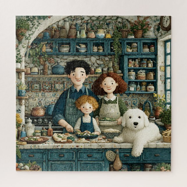 Puzzle Scène de cuisine rustique et cosy avec chien (Vertical)