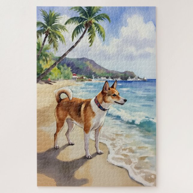 Puzzle Scène de curiosité de la plage de Basenji (Vertical)