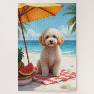 Puzzle Scène de détente à la plage du caniche