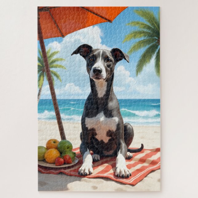 Puzzle Scène de détente de Greyhound à la plage (Vertical)