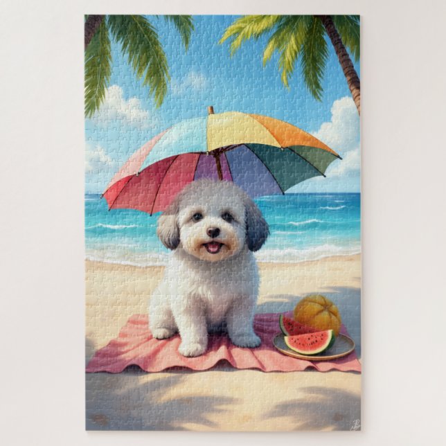 Puzzle Scène de détente de la plage de Coton de Tulear (Vertical)