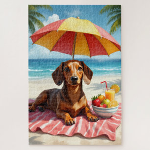 Puzzle Scène de détente de la plage pour Dachshund