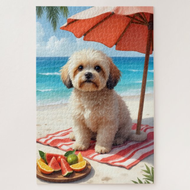 Puzzle Scène de détente de Lhasa Apso sur la plage (Vertical)