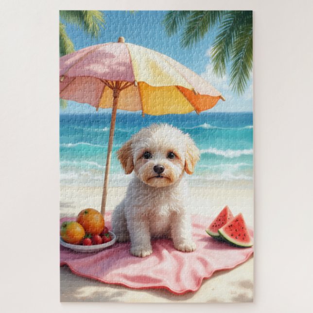 Puzzle Scène de détente de Maltipoo à la plage (Vertical)