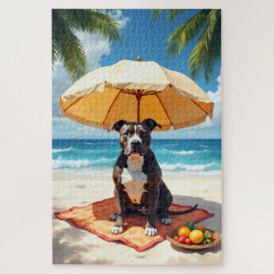 Puzzle Scène de détente de Pitbull à la plage