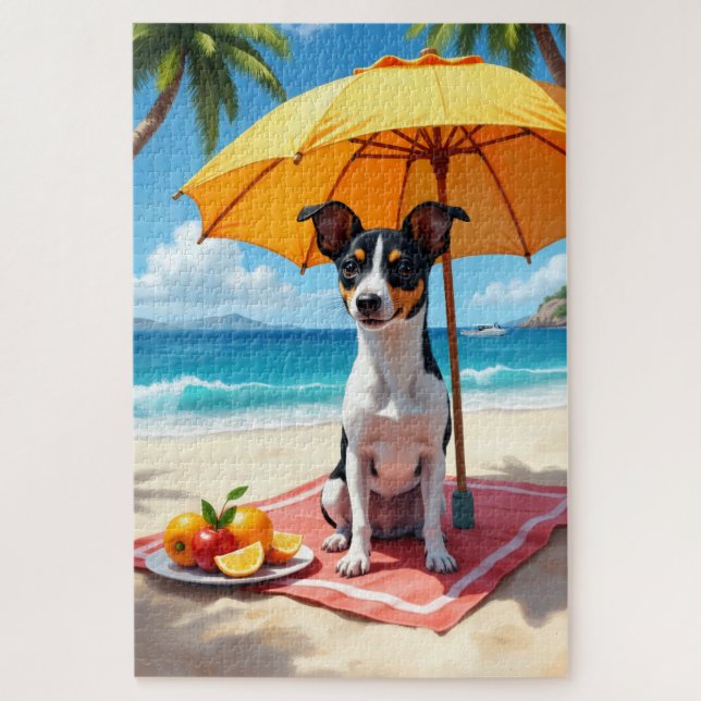 Puzzle Scène de détente de Rat Terrier à la plage (Vertical)