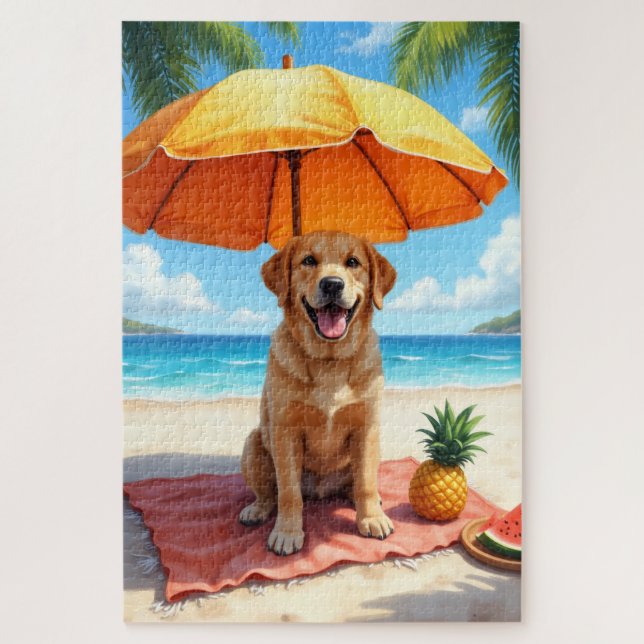 Puzzle Scène de détente sur la plage avec Labrador Retrie (Vertical)