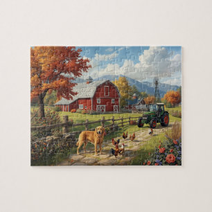 Puzzle Scène de ferme automnale avec tracteur et grange r