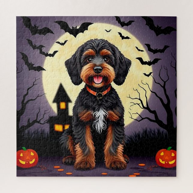 Puzzle Scène de fête de Halloween avec un chien heureux e (Vertical)