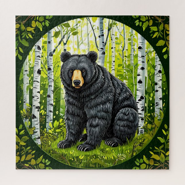 Puzzle Scène de forêt d'ours noir, cadeau pour les amoure (Vertical)