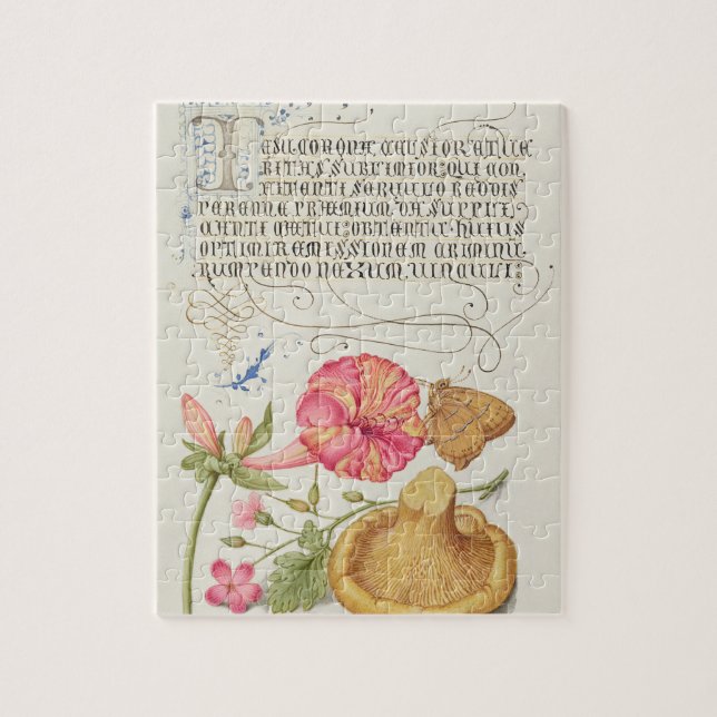Puzzle Scène de jardin avec fleurs, papillon et champigno (Vertical)