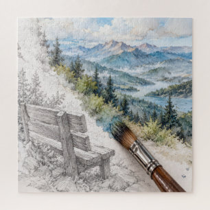 Puzzle Scène de montagne émergeant d'un croquis à une pei