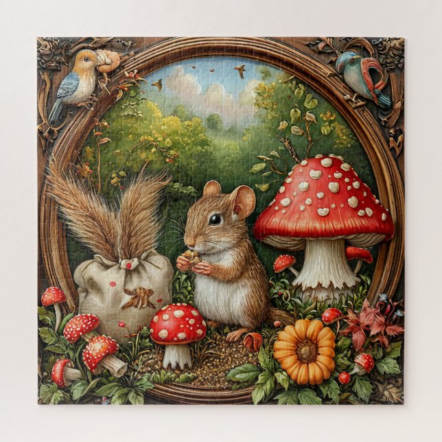 Puzzle Scène de nature fantaisiste avec souris, champigno (Vertical)