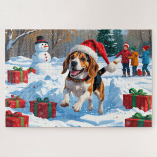 Puzzle Scène de neige festive de Noël avec Beagle
