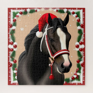 Puzzle Scène de Noël avec chapeau de Père Noël sur un che