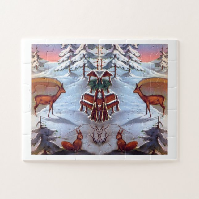 Puzzle Scène de Noël de cerfs et d'écureuils (Horizontal)