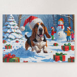 Puzzle Scène de Noël festive avec Basset Hound dans la ne