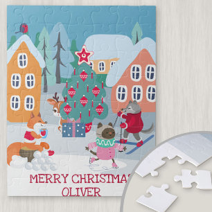 Puzzle Scène de Noël pour enfants avec des animaux de la